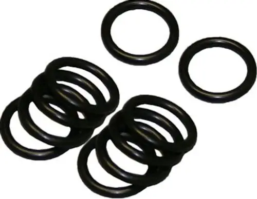 Schwarze O-Ringe in verschiedenen Anordnungen. Die Ringe sind in einer Vielzahl von Stückzahlen dargestellt, typischerweise verwendet in Bosch-Produkten zur Abdichtung.